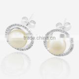 China white fresh water pearl earrings set new design pearl jewelry
