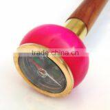 Beautiful Pink Color Compass Handle Walking Stick/Brown Wood Walking Stick/Golden Edges Compass Walking Stick Wk1117 thumbnail-2
