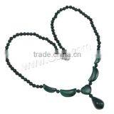 Malachite Beads Necklace, Brass Box Clasp, Teardrop thumbnail-1