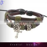 2013 Hot Sale Fashion Cheap Bracelets Handmade Cross Leather Bracelet With Letter For Yong People