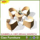 Water Resistant Garden Table Set Yellow Rattan Dining Table With Arm Chairs thumbnail-1