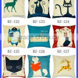 Cute Cat Patterns Printing Linen Cloth Fabric Pillow Cover Wholesale thumbnail-4