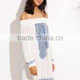 off Shoulder Smocking Mini Dress Digital Printing New Design Latest Western Dress Patterns for Girls thumbnail-3