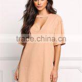 MGOO Fashion Custom Made 95% Cotton 5% Spandex 220g Nude V Cut Out Side Lace Up Shirts Tunic Tops thumbnail-6