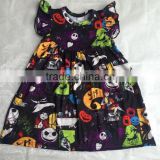 2017 hot sale child pearl dress baby qoutique nightmare before christmas pattern flutter sleeve dress