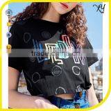 Women Short Sleeve Summer T-Shirt Black Crop Top T-shirt With Printing Design thumbnail-1