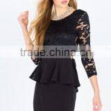 Three-quarter Sheer Sleeves V Back Peplum Lace Dress Design thumbnail-3