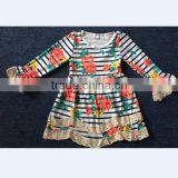 Latest Design Baby Girls Long Sleeve Boutique Dress Spring Autumn Ruffle floral Dress Smocked Clothing Wholesale