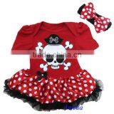 Newborn Baby Red Polka Dots Pirate Bodysuit Romper Pettiskirt Headband NB-18M thumbnail-1