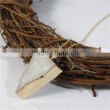 New Fashion Natural Quartz Crystal Druzy /Drusy Necklace Link Cable Chain Gold Plated White Triangle Pendant 52cm Long thumbnail-2