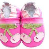 Newborn Baby Shoes Cow Leather Soft Sole Loafers Hot Pink Cherry Pattern thumbnail-1