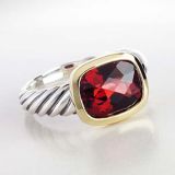Women Fashion Sterling Silver Gold  Two Tone Garnet Noblesse Ring