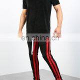 DiZNEW 2019 Wholesale High Quality Usa 2 Front Zip Pockets 2 Back Pockets Men Red Track Jeans Pants With Stripe thumbnail-6