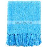 100%Polyester Soft Blue Chenille Blanket Throw With Fringe for Home Bed Sofa Couch Chair thumbnail-4