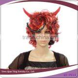 Hot Sale Short Curly Red Halloween Devil Hair Wig With ox Horn thumbnail-1