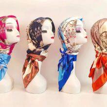Scarf Head Muslim Spring and Summer Variety of Beautiful Form Satin Ribbon Hat Set Hui Casual Headscarf 90cm Color DING Square Towel thumbnail-3
