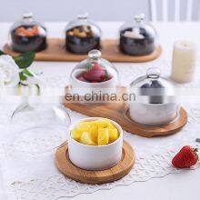 Wholesale Round Dessert Server Cake Pudding Bowl With Wooden Tray Cake Plate Serving Tray Dome thumbnail-4
