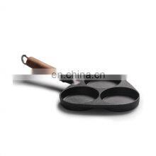 Cast Iron Skillet Divided Egg 3 Hole Tilting Wooden Handle Frying Pan thumbnail-3