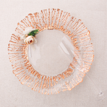 Sun Flower Designed Transparent Clear Glass Charger Plate With Gold Rimmed Decoration thumbnail-2