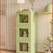 Mint Green Metal Glass Cabinet With Adjustable Shelves & Curved Glass |3C Certified Tempered Glass for Hotel Lobby Decoration thumbnail-4