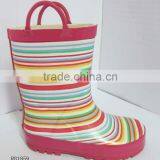 2013 kids' hot pink rubber rain boots with colorful stripe pattern