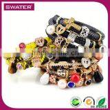 New Products 2016 Party Natural Stone Beaded Leather Wrap Bracelet