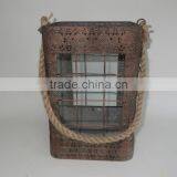 decoration metal lantern with hemp rope handle