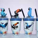 custom only:animal shaped 3 inch 4 inch 10 oz 12 oz plastic cup topper,cartoon animal cup topper figures for kids