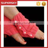New Wholesale Customized Watermelon Red Knitted Girls Boot Cuffs With Line Shell Buttons thumbnail-1