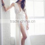 Plain Dye Deep V Blank Elegant Short Sleeve Long Evening Dress thumbnail-2