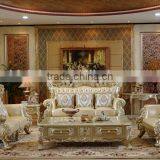 Graceful New Classic Living Room Sofa Solid Wood Carving Champagne Goldfoil Genuine Leather Sofa Set thumbnail-1