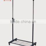 Double Adjustable Telescopic Rolling Clothing Rack With Shoes Storage Shelf thumbnail-2