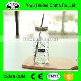 Long Style White Maison Glass Bottle With Straw Hole in the Middle thumbnail-1
