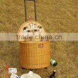 Handweave Wicker Picnic Basket With Wheels& Trolley&pull Rodand Wheels in Autumn &fall thumbnail-1