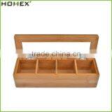 Factory Price 4 Slot Bamboo Wood Tea Storage Box/Homex_Factory thumbnail-1