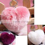 CX-R-46 Wholesale Heart Shape Genuine Rabbit Fur Keyring thumbnail-2