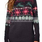 Women Black Sweater Reindeer Pattern Funny Christmas Sweater thumbnail-1