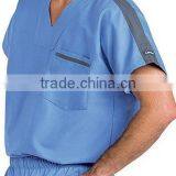 Men's V-Neck Medical Scrub Top With Contrast Stripe on Shoulder and Pocket thumbnail-4