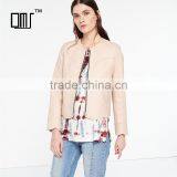 2017 Newest Simple Style Round Neck Wavy Hem Short Leather Jacket Women thumbnail-1