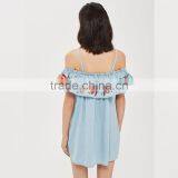 Denim Blue Embroidered New Pattern Clothes off Shoulder Short Jeans Dress Women thumbnail-5