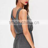 Fashion Summer Women Cotton Casual Grey Sleeveless Jersey Playsuit 2017 thumbnail-3