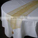 Polyester Table Cover With Organza Table Runner and Fashion Beautiful White Table