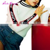 China manufacturer white tight letters printed cashmere knitted sweater for women