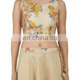 Golden Beige Lengha Set With Mirror Work thumbnail-4