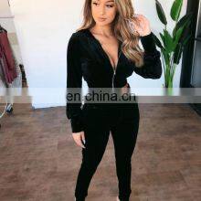 New Fashion Women Autumn Winter Casual Fleece Zipper Hooded Short Tops Long Sleeve Tops + Pants Suit Pants Set Two Piece Set thumbnail-2