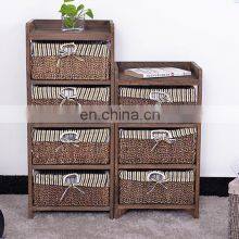Living Room Furniture Set Wooden Corner Cabinet With Wickerwork Basket thumbnail-5