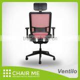 Ventilo Office Chair, Red Mesh Chair, Adjustable Headrest, Black Bracket, Adjustable Seat, Armrest, Lumbar, Nylon Base thumbnail-5