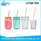 16OZ 20OZ PS/AS Double Wall Hard Plastic Cup With Lid and Straw thumbnail-3