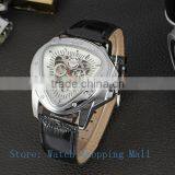 New Mens Watch Top Brand Luury Skeleton Hollow Automatic Mechanical Leather Strap Watch Men Reloj Hombre 5911K thumbnail-2