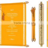 royal yellowish scroll wedding invitations in scroll tube